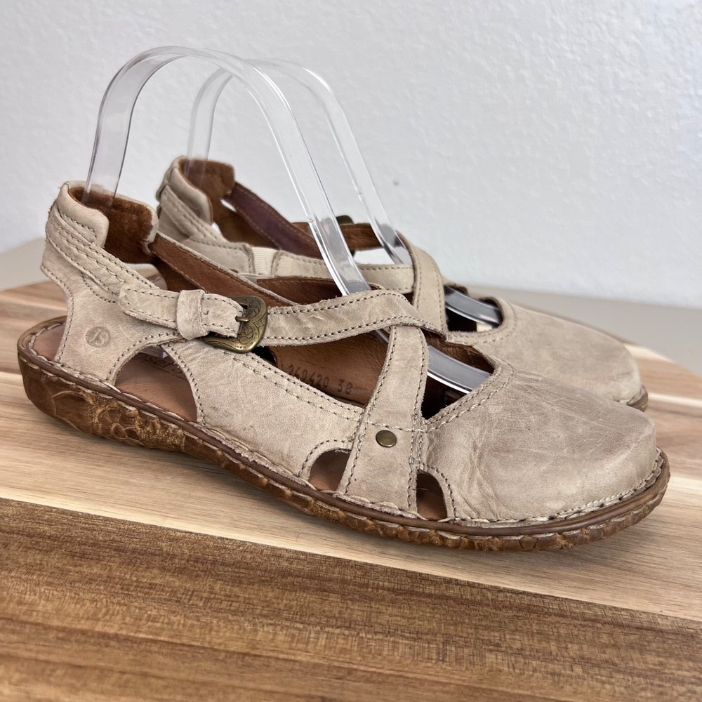 Josef Seibel Rosalie Sandals Womens 38 US 7-7.5 Beige Leather Comfort Y2K Boho
